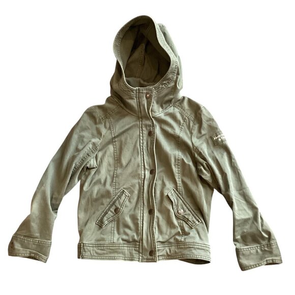 Abercrombie & Fitch Army Green/Khaki Hooded Full Zip Jacket Kids L #319G - Picture 2 of 7
